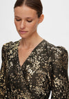 Selected Femme Paula Metallic Jacquard Mini Dress, Antique Gold