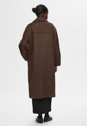 Selected Femme Elenora Long Wool Coat, Brown
