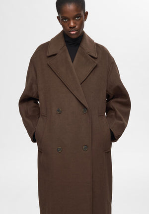 Selected Femme Elenora Long Wool Coat, Brown