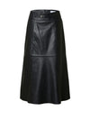 Selected Femme Ella Belted Leather Midi Skirt, Black