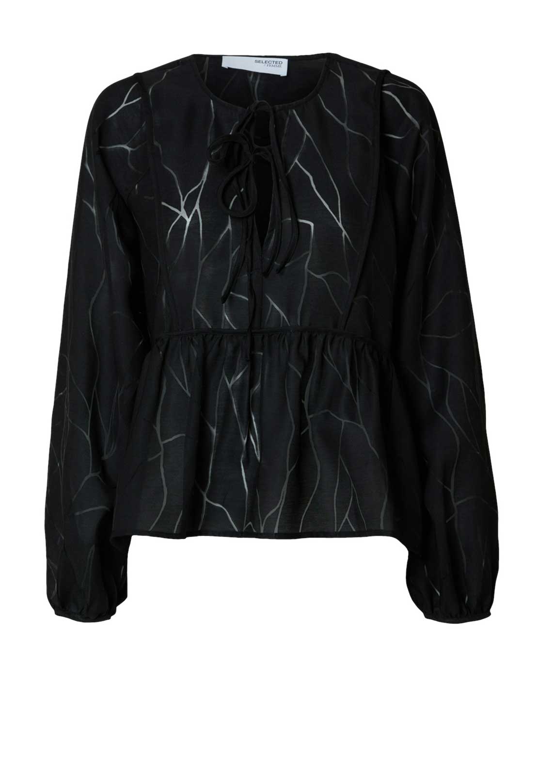 Selected Femme Nicola Tie Front Top, Black