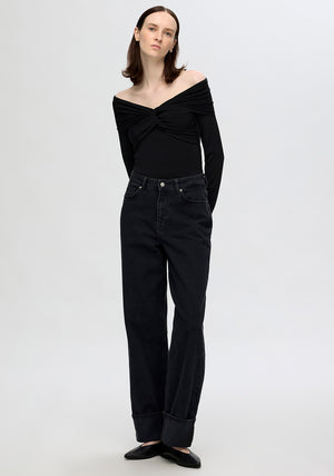 Selected Femme Ralia Long Sleeve Off Shoulder Top, Black