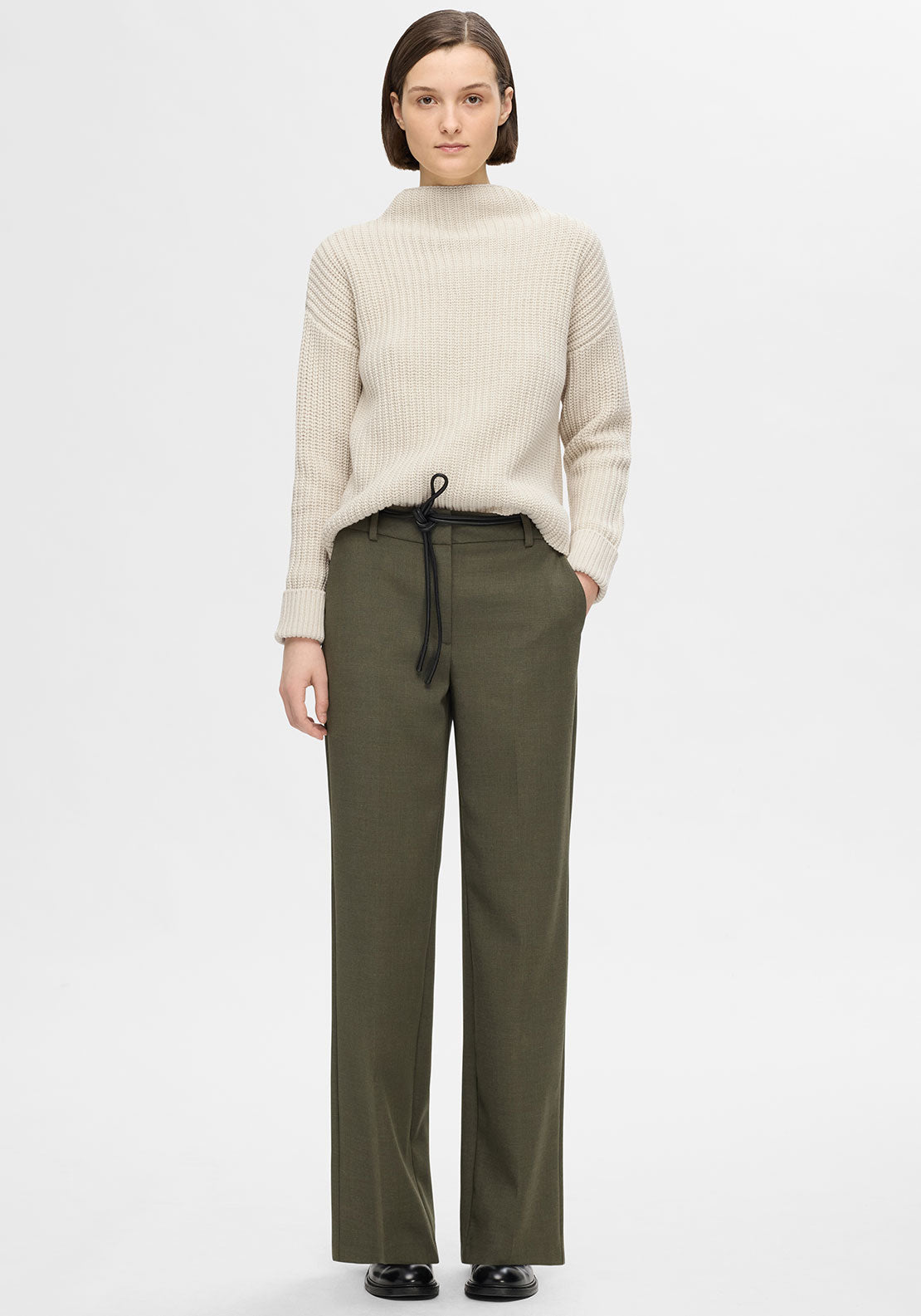 Selected Femme Selma Knit High Neck Jumper, Cream