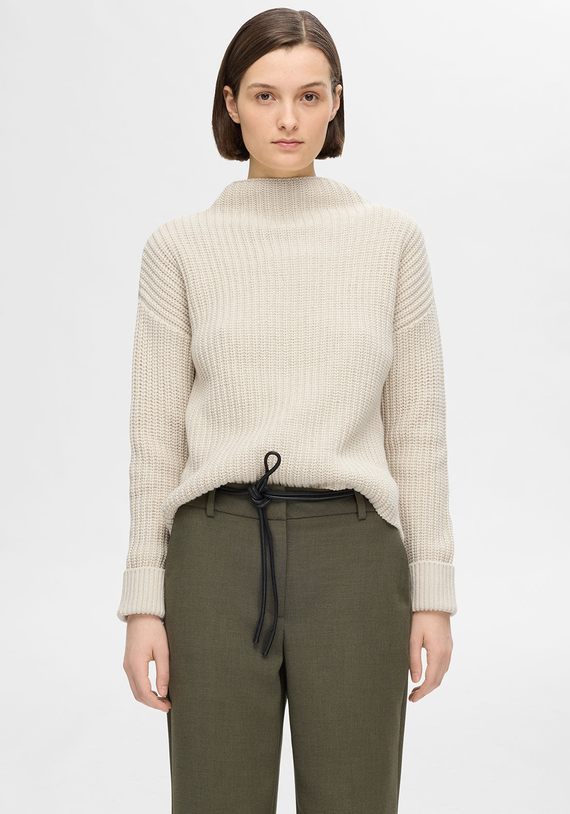 Selected Femme Selma Knit High Neck Jumper, Cream