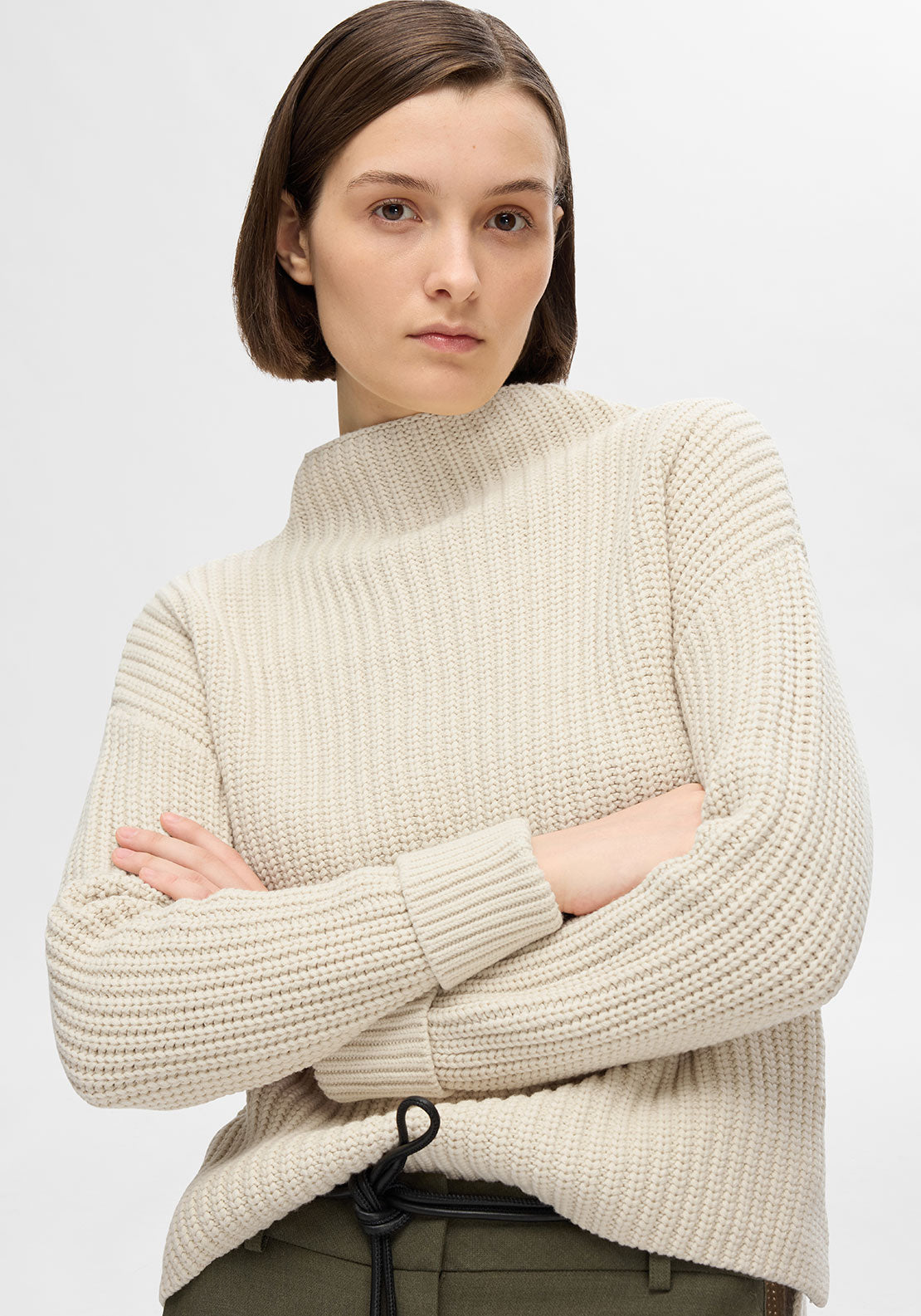 Selected Femme Selma Knit High Neck Jumper, Cream