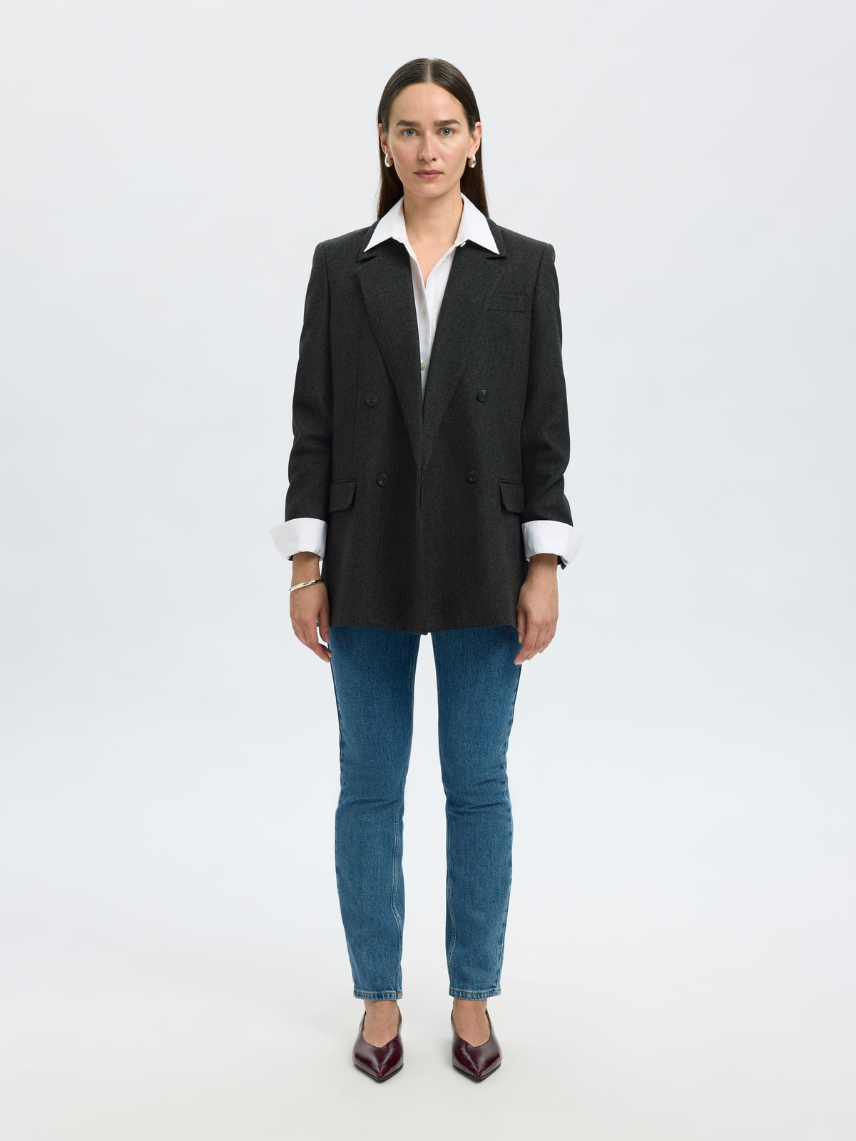 Selected Femme Elin Wool Blend Blazer, Black