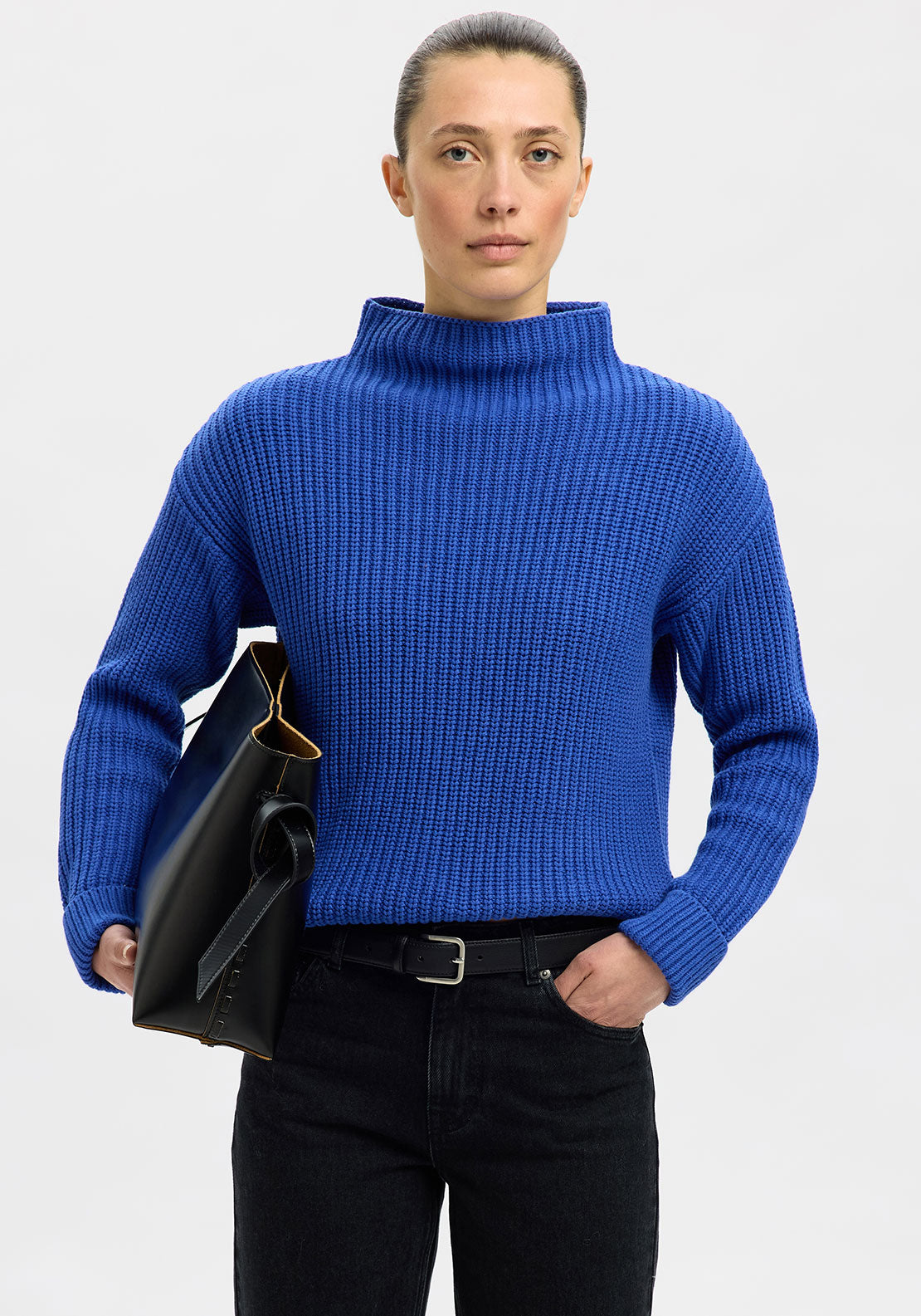 Selected Femme Selma Knit High Neck Jumper, Blue