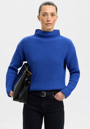 Selected Femme Selma Knit High Neck Jumper, Blue