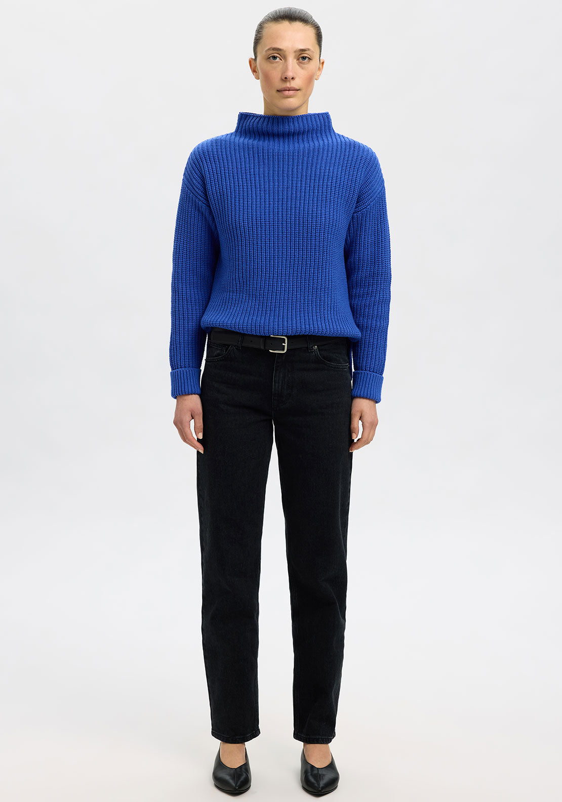 Selected Femme Selma Knit High Neck Jumper, Blue