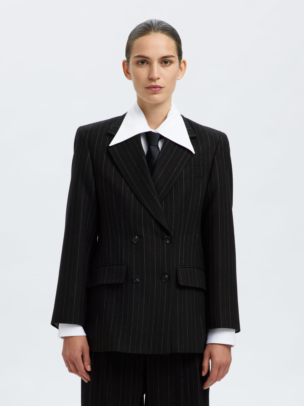 Selected Femme Malia Manteco Pinstripe Blazer, Black