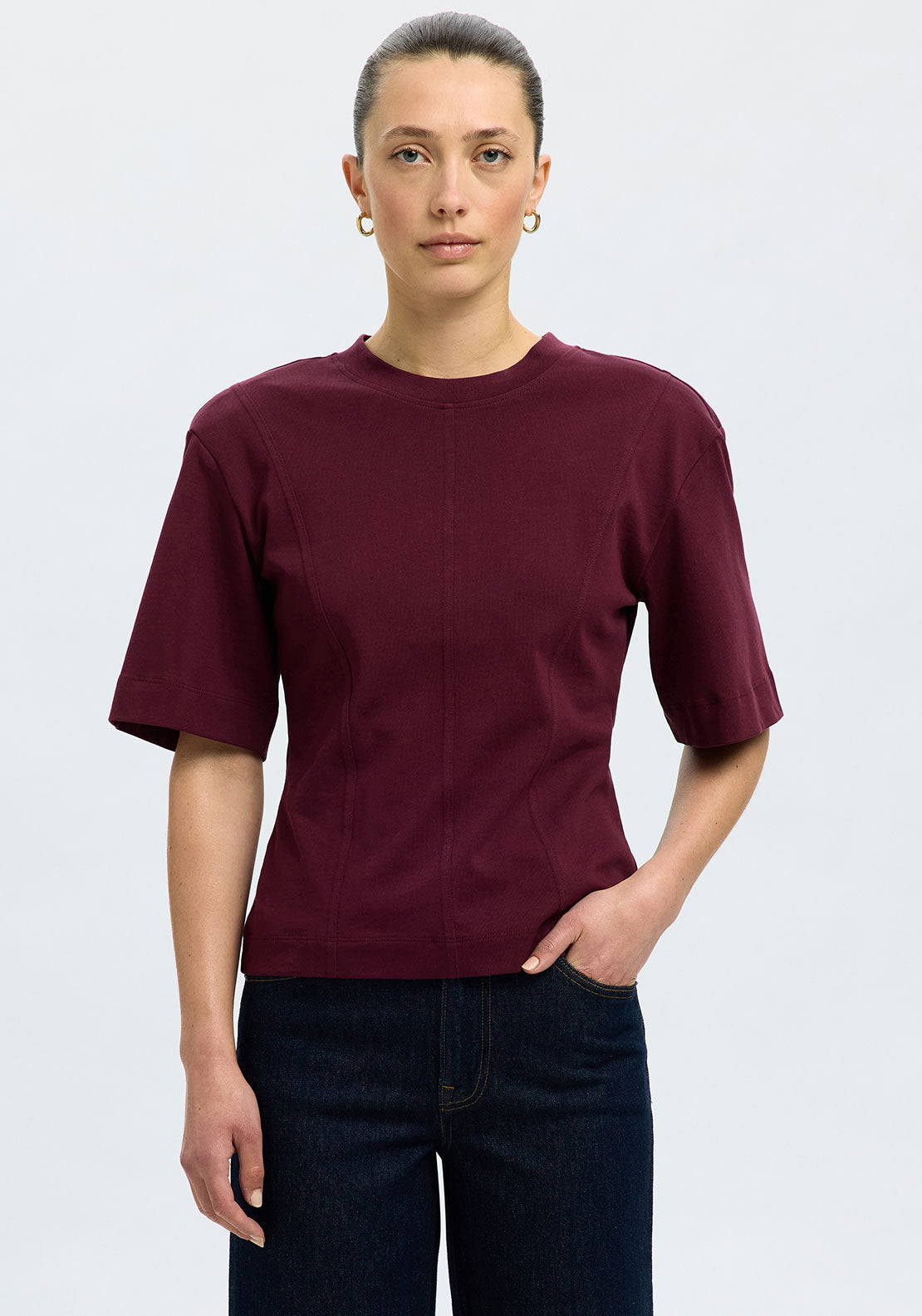Selected Femme Mesa Dart Detail T-Shirt, Wine