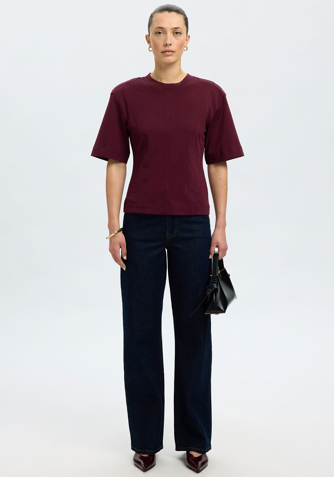 Selected Femme Mesa Dart Detail T-Shirt, Wine