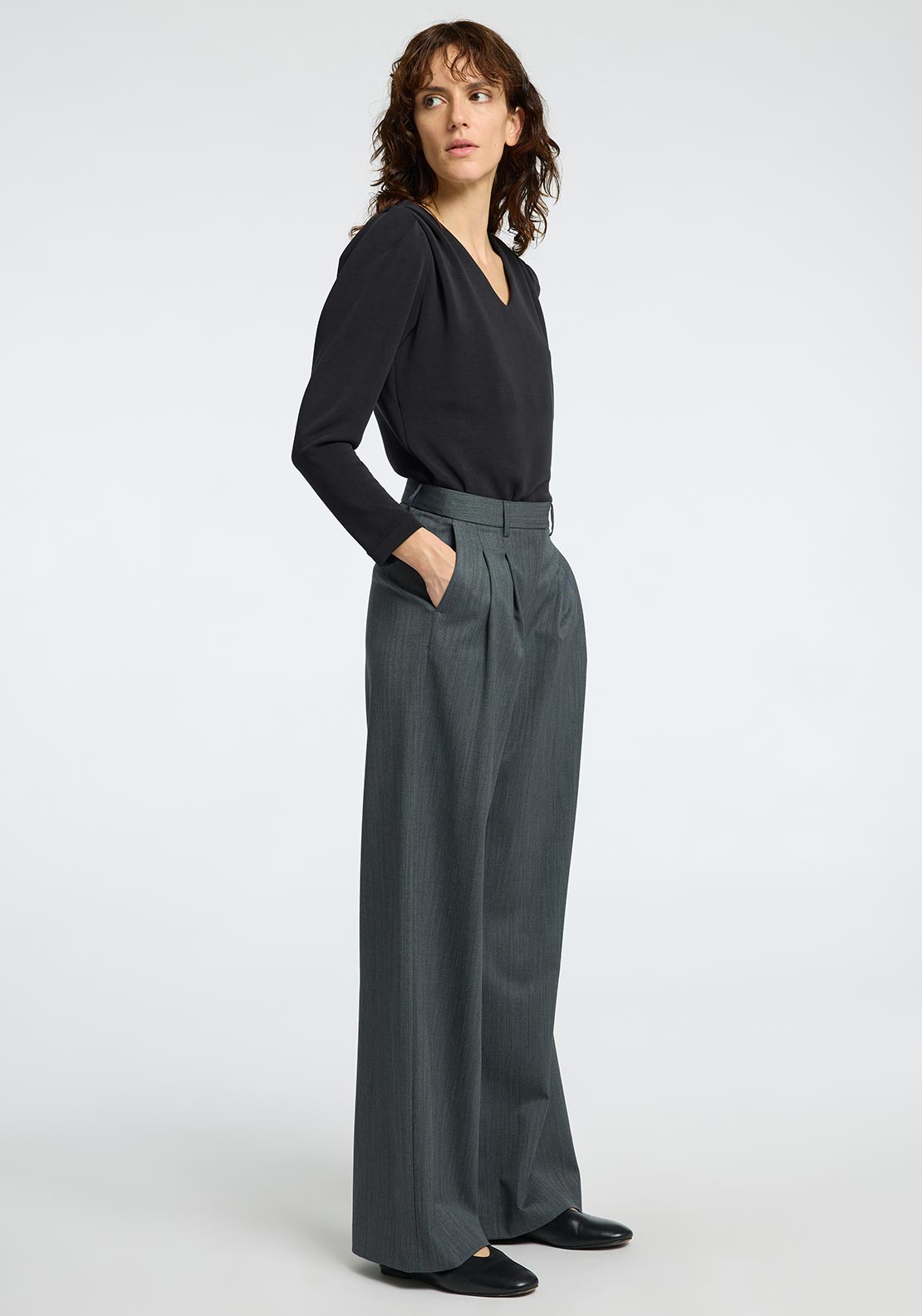 Selected Femme Fenja V Neck Top, Black