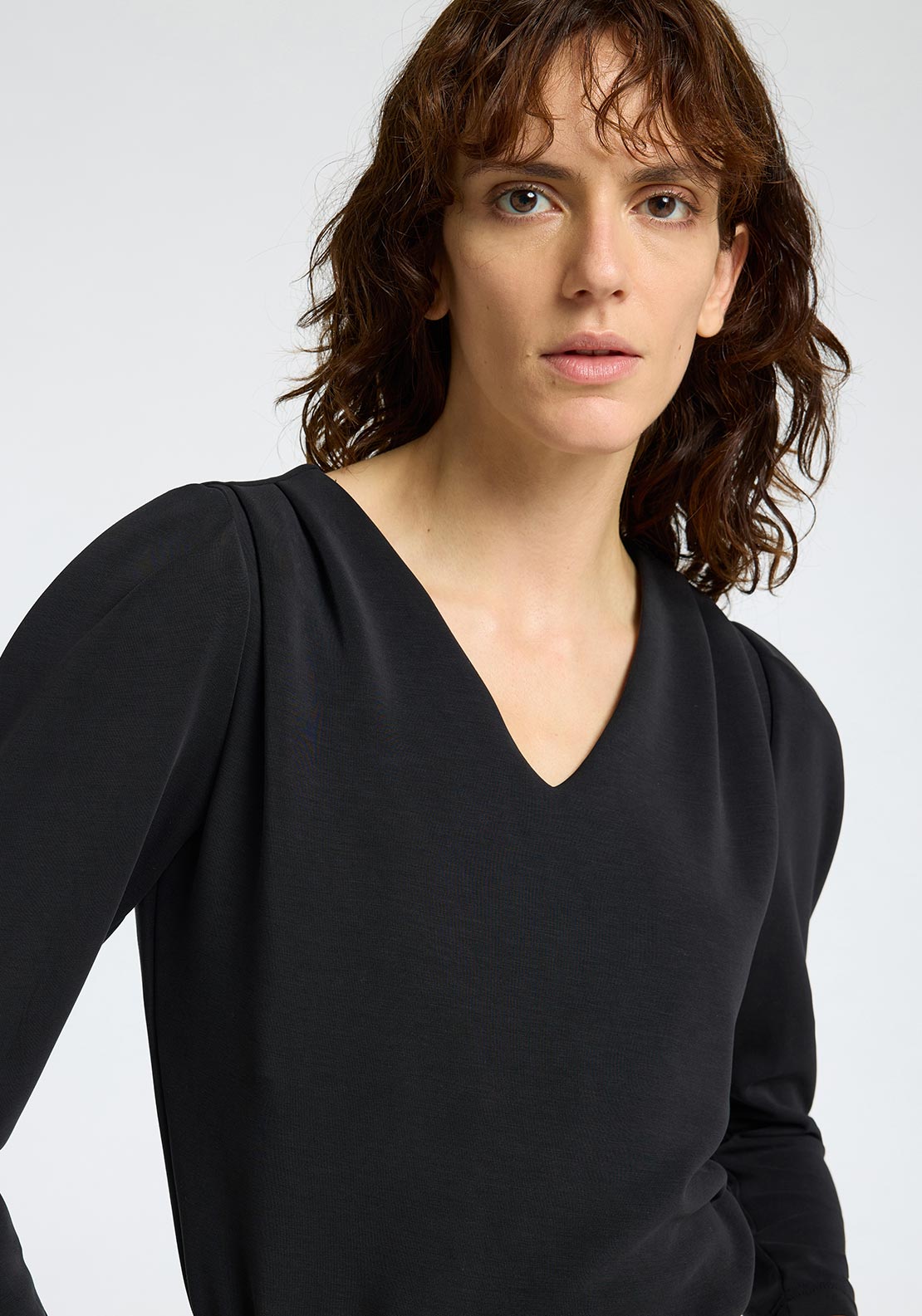 Selected Femme Fenja V Neck Top, Black