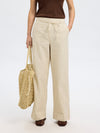 Selected Femme Johanne High Waisted Striped Belted Long Trousers, Off-White