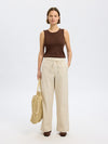 Selected Femme Johanne High Waisted Striped Belted Long Trousers, Off-White