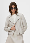 Selected Femme Katie Leather Jacket, Egret