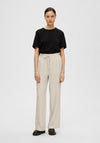 Selected Femme Viva Guila Wide Leg Linen Trousers, Sandshell