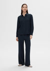 Selected Femme Viva Guila Wide Leg Linen Trousers, Dark Sapphire
