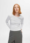 Selected Femme Anna Crew Neck Stripe T-Shirt, Light Grey Melange