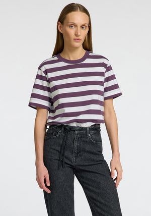 Selected Femme Essential Striped Boxy T Shirt, Purple and White