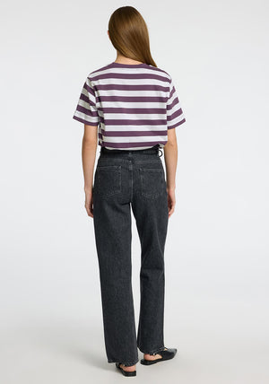 Selected Femme Essential Striped Boxy T Shirt, Purple and White