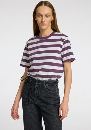 Selected Femme Essential Striped Boxy T Shirt, Purple and White