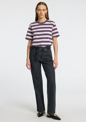Selected Femme Essential Striped Boxy T Shirt, Purple and White