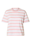 Selected Femme Essential Striped Boxy T Shirt, Pink and White