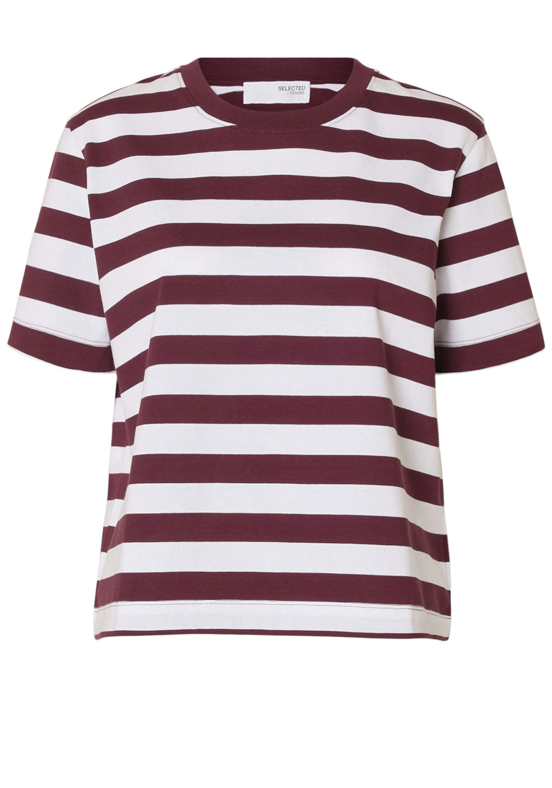 Selected Femme Essentials Striped Boxy T-Shirt, Wine