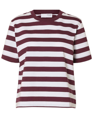 Selected Femme Essentials Striped Boxy T-Shirt, Wine