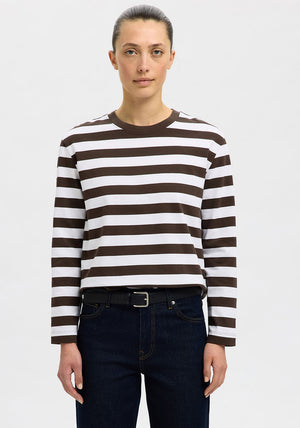 Selected Femme Essentials Stiped Boxy Top, Brown