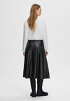 Selected Femme Rillo High Rise Leather Midi Skirt, Black