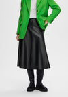 Selected Femme Rillo High Rise Leather Midi Skirt, Black