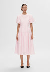 Selected Femme Rochelle Ballon Sleeve Midi Dress, Cradle Pink