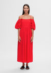 Selected Femme Anelli Off Shoulder Dress, Flame Scarlett