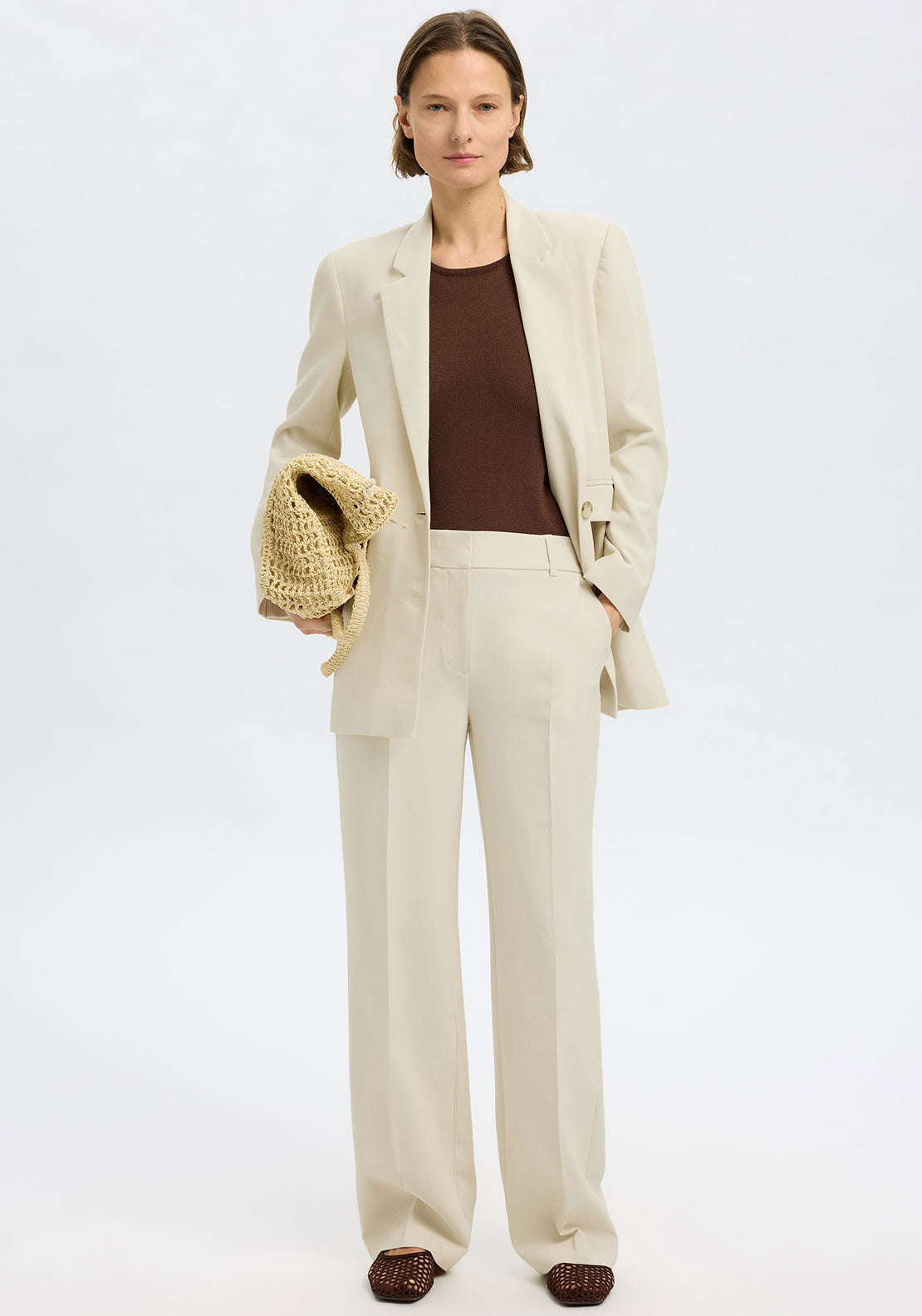 Selected Femme Rita Wide Leg Trousers, Beige