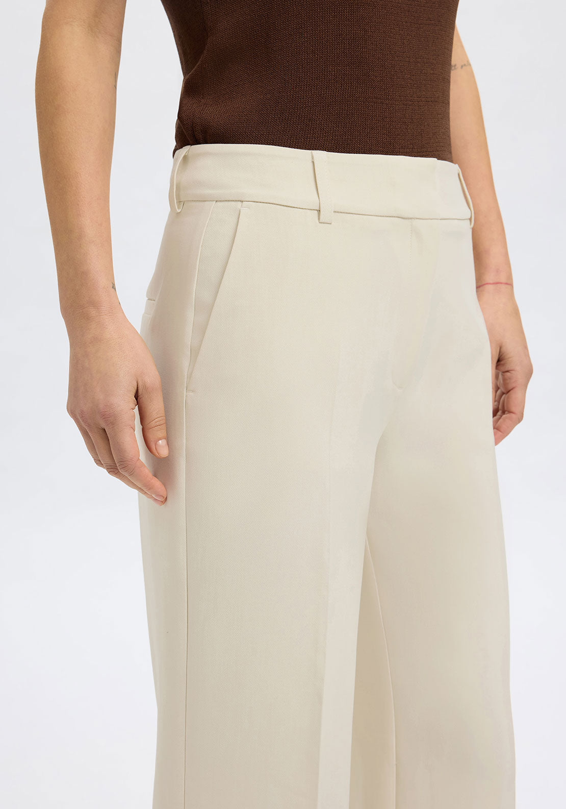 Selected Femme Rita Wide Leg Trousers, Beige