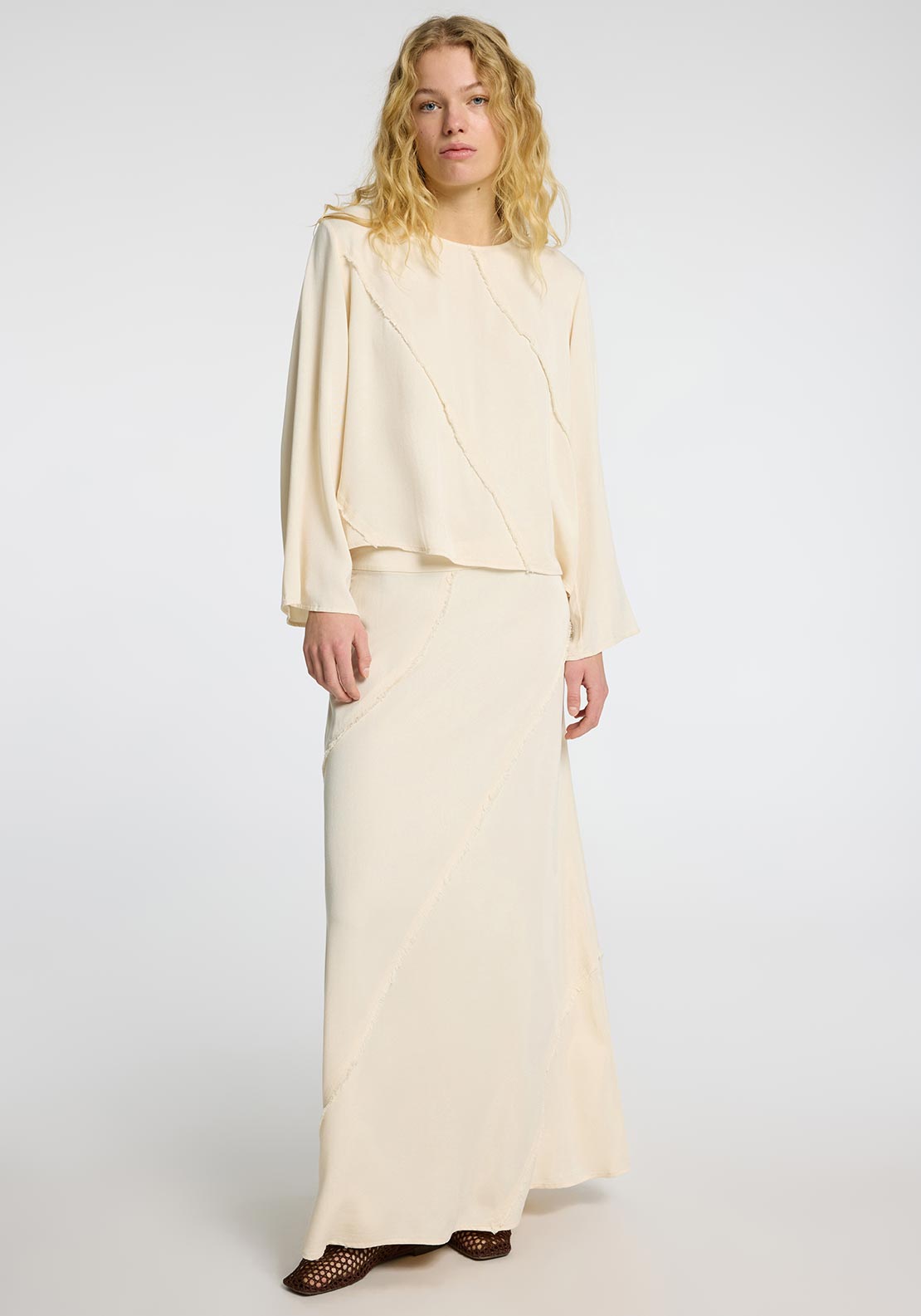 Selected Femme Fivana Fringe Detail Skirt, Cream