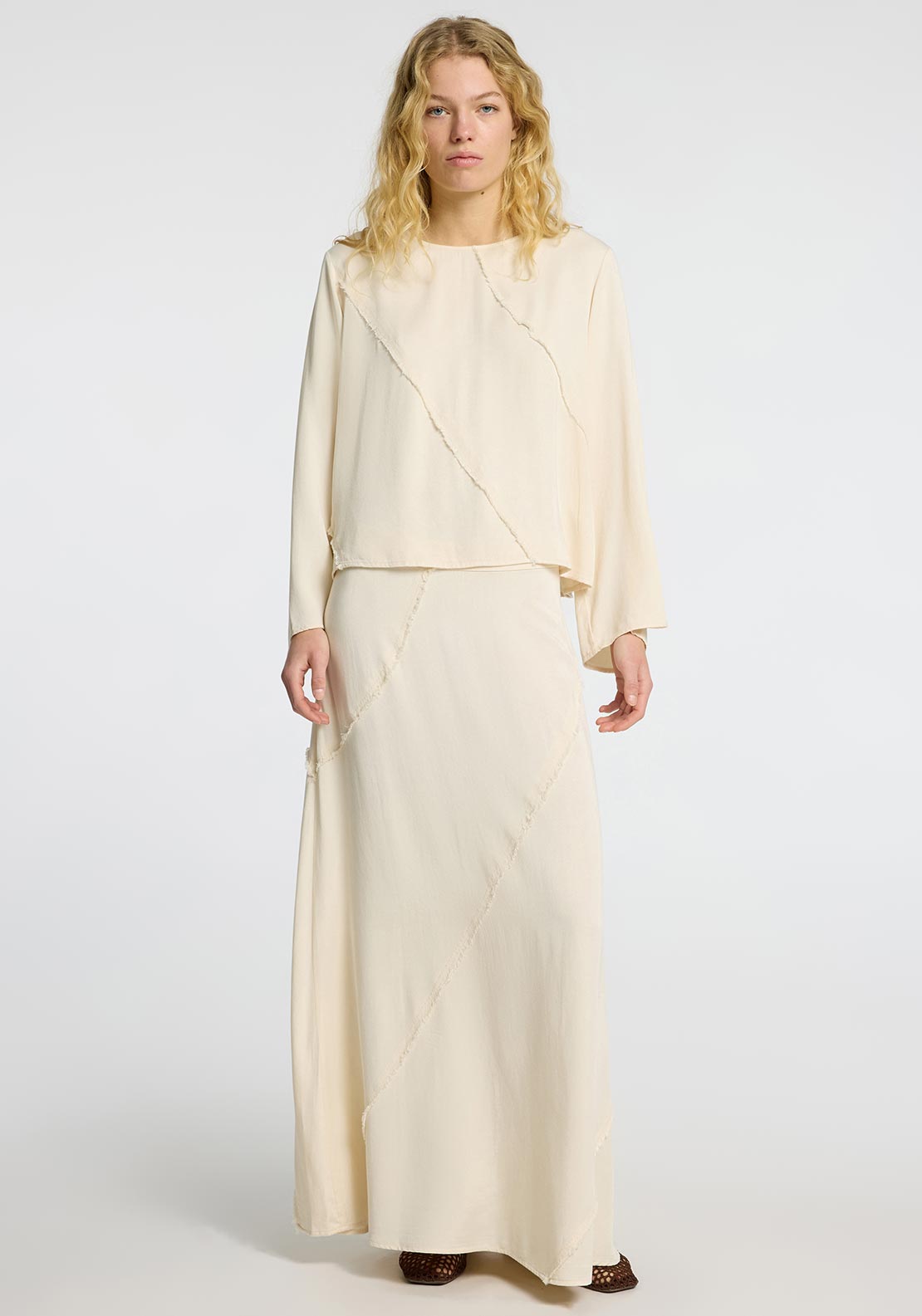 Selected Femme Fivana Fringe Detail Skirt, Cream