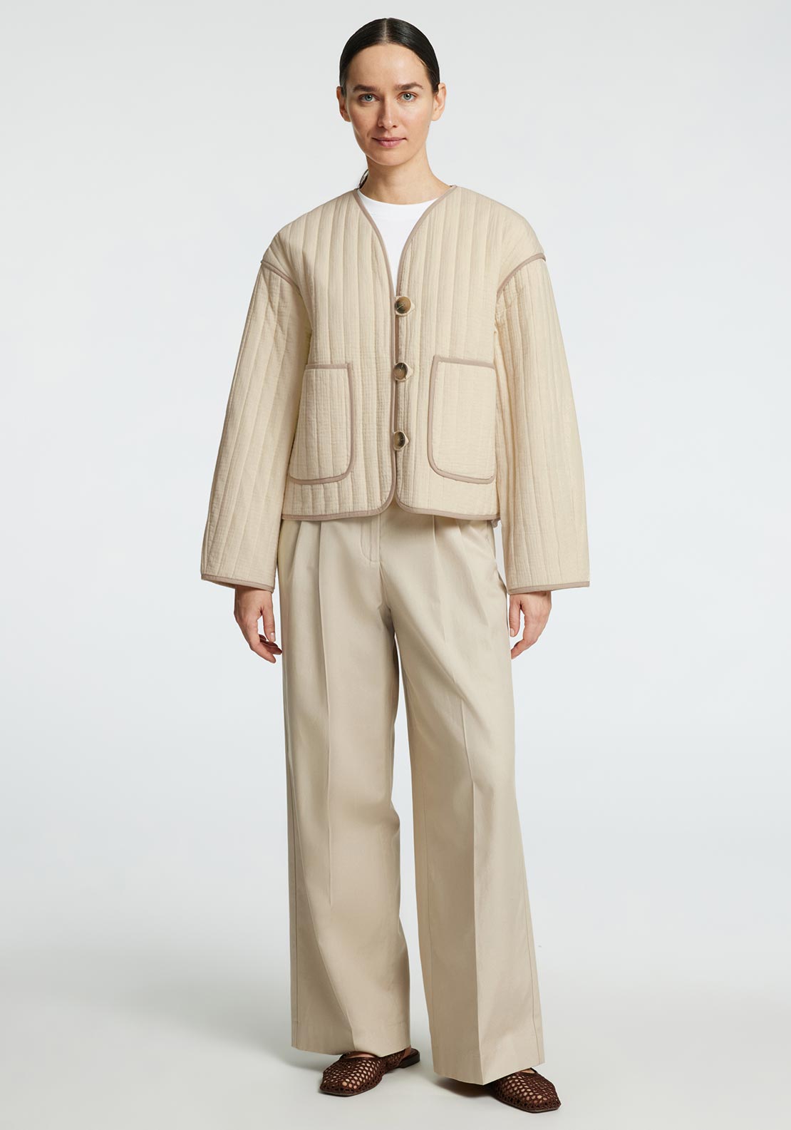 Selected Femme Linn Quilted Jacket, Cream