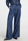 Selected Femme Janna Pleated Chambray Trousers, Dark Blue