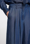 Selected Femme Janna Pleated Chambray Trousers, Dark Blue