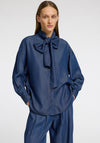 Selected Femme Janna Bow Chambray Blouse, Dark Blue