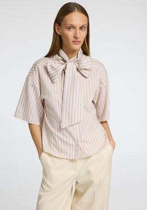 Selected Femme Lana Juno Striped Bow Shirt, Cream