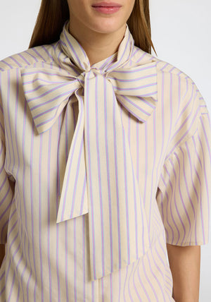 Selected Femme Lana Juno Striped Bow Shirt, Cream