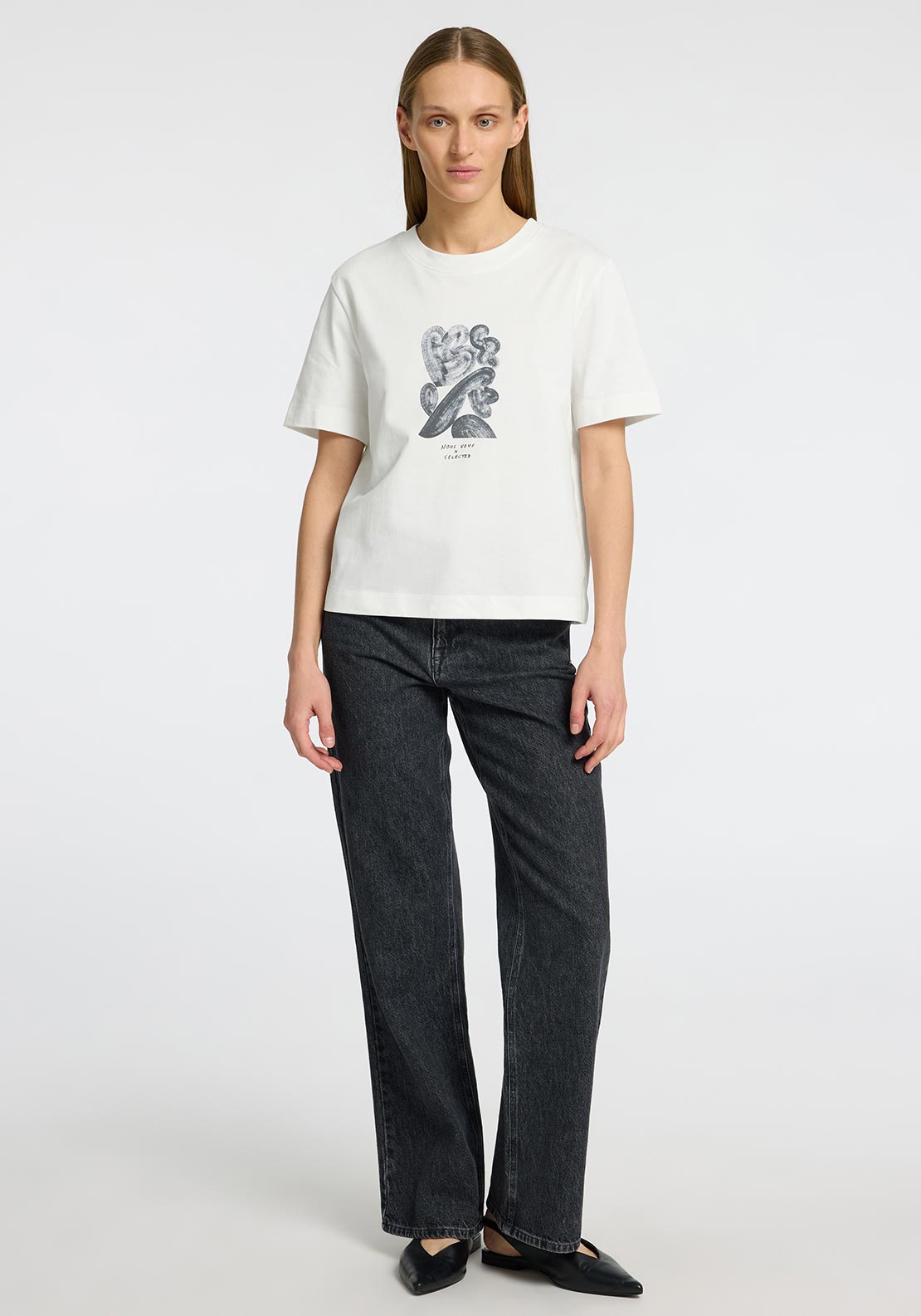 Selected Femme Essential Abstract Print Boxy T Shirt, White