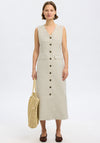 Selected Femme Venja Linen Button Fitted Dress, Beige