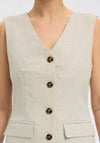Selected Femme Venja Linen Button Fitted Dress, Beige