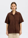 Selected Femme Sophie Suede Leather Shirt, Brown